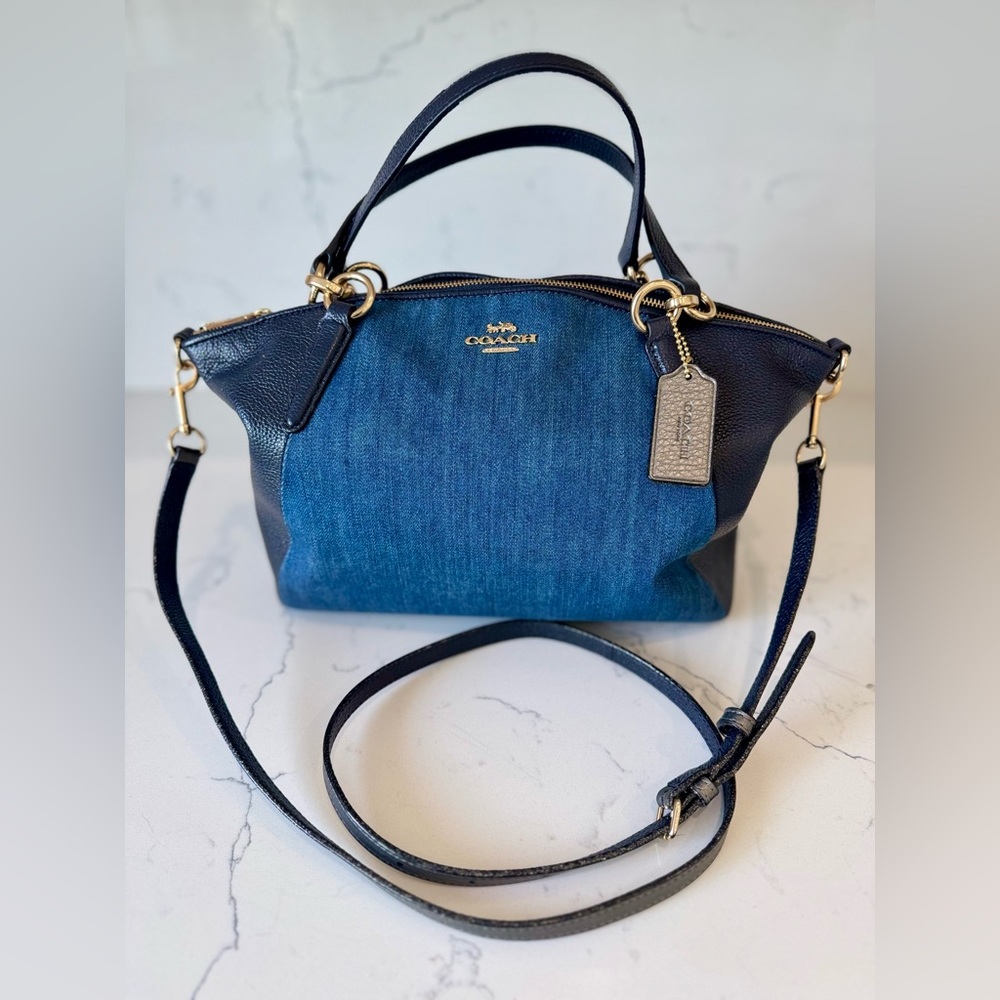 Black Leather and Denim Coach Bag